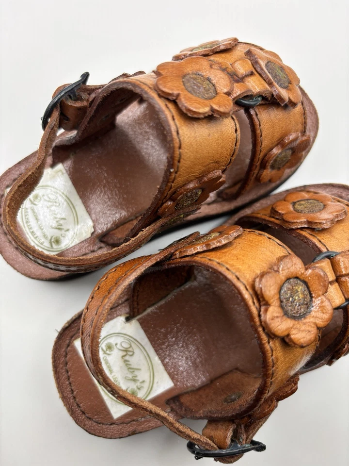 Handmade Leather Baby Sandals With Flowers.  (6- Inches No Size)- 🌸see photos - Image 4 of 4