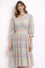 Argenti Vintage Pastel Plaid Dress Womens Size 10 Midi Long Sleeve