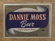 VINTAGE DANNIE MOSS BEER  LABEL FISCHBACH BREWING ST. CHARLES MO