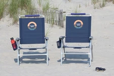 Ocean Zero Set of 2. Blue, Ocean Zero, Tall Height Beach Chair, Cupholder - Rust
