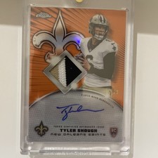 2025 Topps Chrome NFL Tyler Shough RPA Saints player Worn Patch!! /25 orange