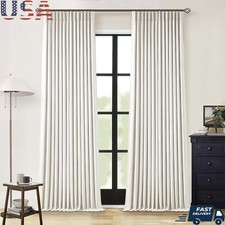 90 in Pinch Pleated Linen Blackout Curtains 2 Panels Living Room Cream Natural