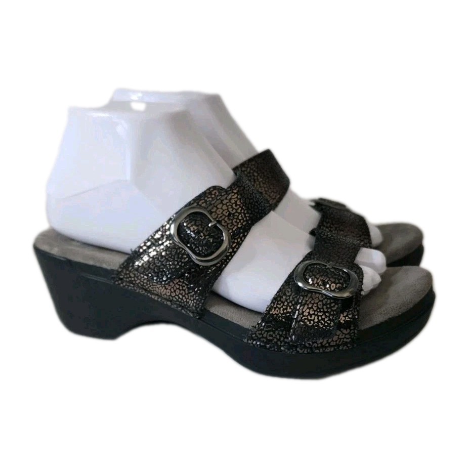 Dansko Sophie Gold Metallic Black Python Women We… - image 1