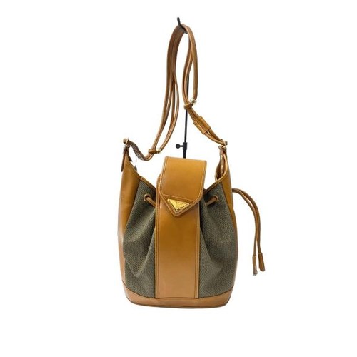YVES SAINT LAURENT Leather Drawstring Shoulder Bag with Pouch Brown YSL Plate