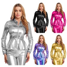 Womens Jacket Moto Biker Baseball Jackets Club Party Disco Dance Bomber Blazer