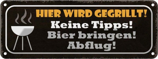Blechschild 10X27 Cm Hier Wird Gegrillt Bier Bringen Spruch Zitat Deko Geschenk-image