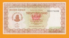 ZIMBABWE  20,000 20.000 20000 DOLLARS 1.12.2003 BEARER CHECK circulated