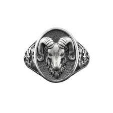 Bague chevalière ovale gravée tête de bélier pour hommes, bague amoureuse...