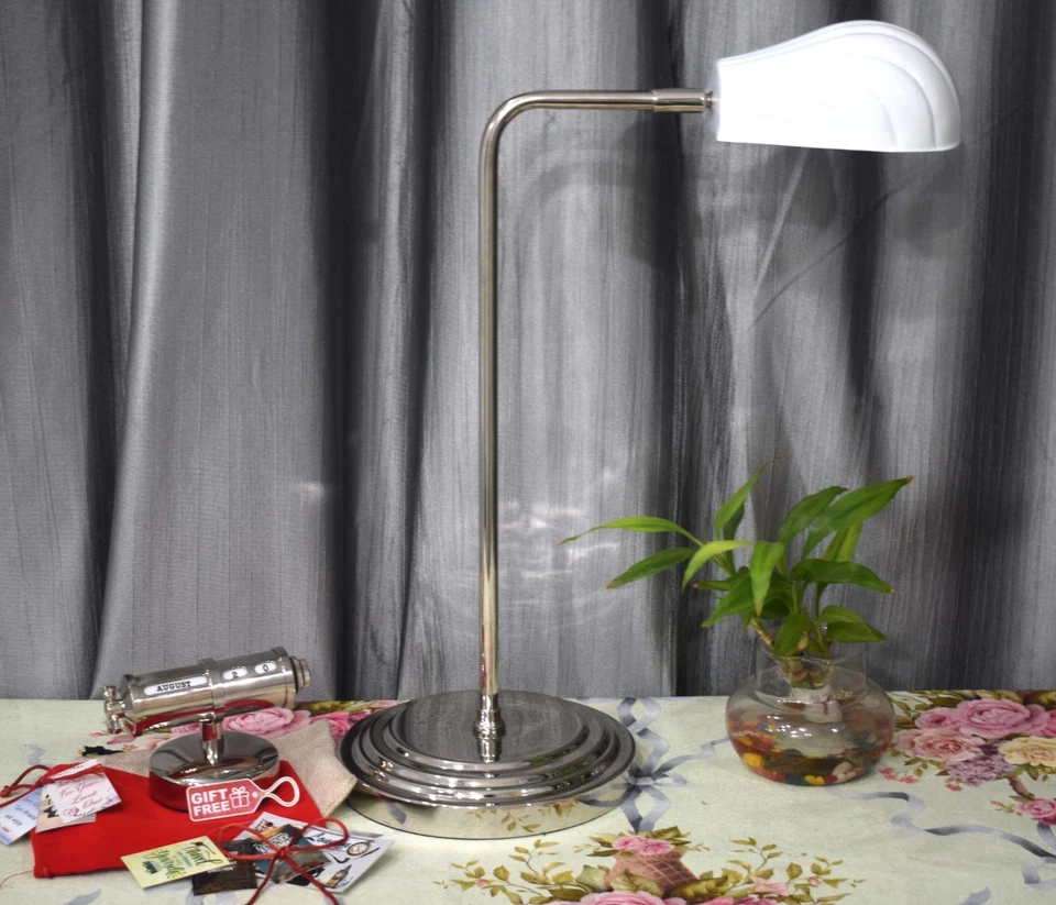 Retro Chrome Finish Desk Lamp w/ White Shade Art Deco Desk Lamp Perfect For Room - Image 3 of 4