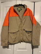 Cabela's Mens 2XL Orange Tan Canvas Hunting Jacket Outdoor Gear Coat Small Game