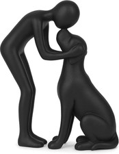 Dog Owner Statue 8X6 Inch, Black Resin Dogs Sculpture, Loss of Dog Sympathy, Hom