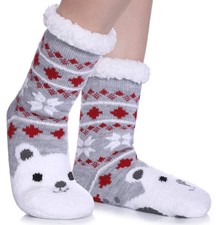 FNOVCO Kids Slipper Socks Boys Girls Fuzzy Soft Thick 4-7 Years, Polar Bear
