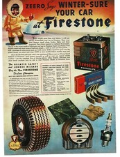 1943 Firestone Products Tires Battery ZEERO Eskimo child Mascot Vintage Print Ad