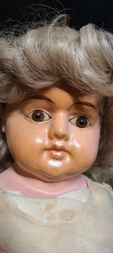 Vintage Wax Papier Mache Head Doll GRAND Size 31" Hand Stuffed Straw Americana - Picture 9 of 23