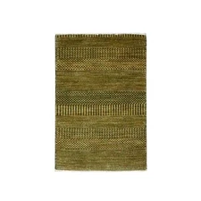 2'x3' Golden Brown Wool and Silk Hand Knotted Modern Grass Design Mat Rug R76529