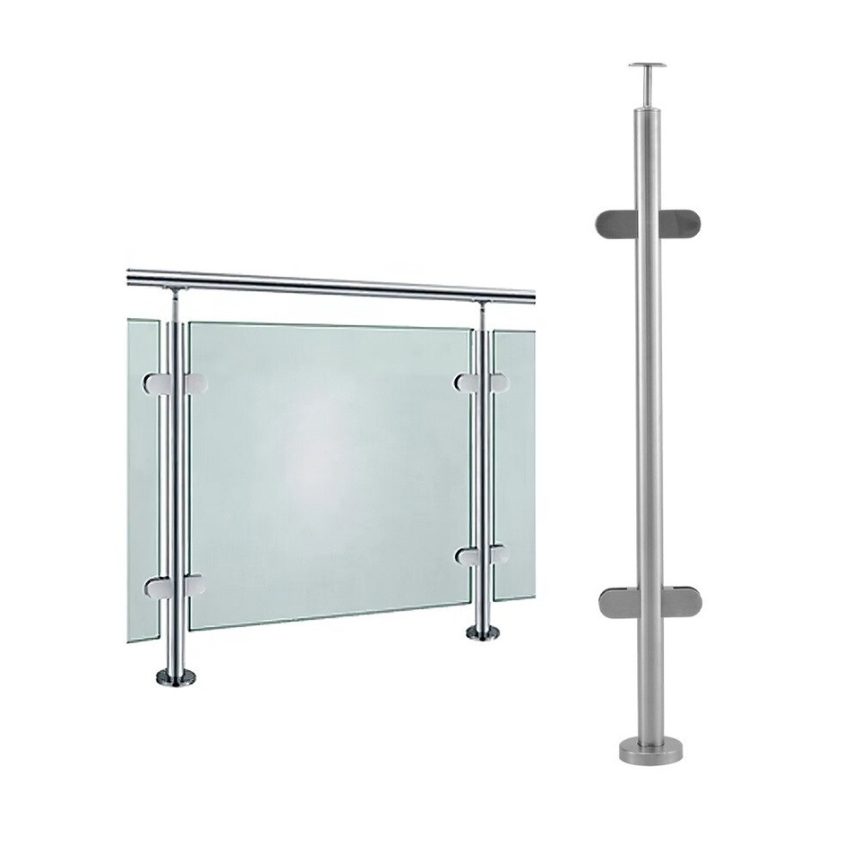 Glass Railing Standoff, Glass Balustrade Upright For Stairs/External Decking/Courtyard/Villa, Glass Banister System Stainless Steel, Silver (Color : Corner Post, Size : 115cm/45.5in