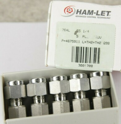 5-Pack Ham-Let 764L SS 1/4'' Tee Let-Lok Compression Fitting 316 Stainless Steel