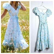 LoveShackFancy Angie Dress Midi Floral Crushed Blueberries, size 6, NWT