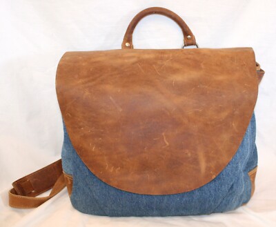 美品 アルマーニジーンズ ショルダーバッグ メッセンジャーバッグ ビンテージ Vintage Large ARMANI JEANS Denim Rugged Leather Messenger Bag USA