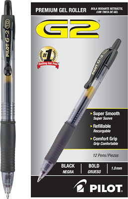 Pilot, G2 Premium Gel Roller Pens, Bold Point 1 Mm, Pack of 12, Black