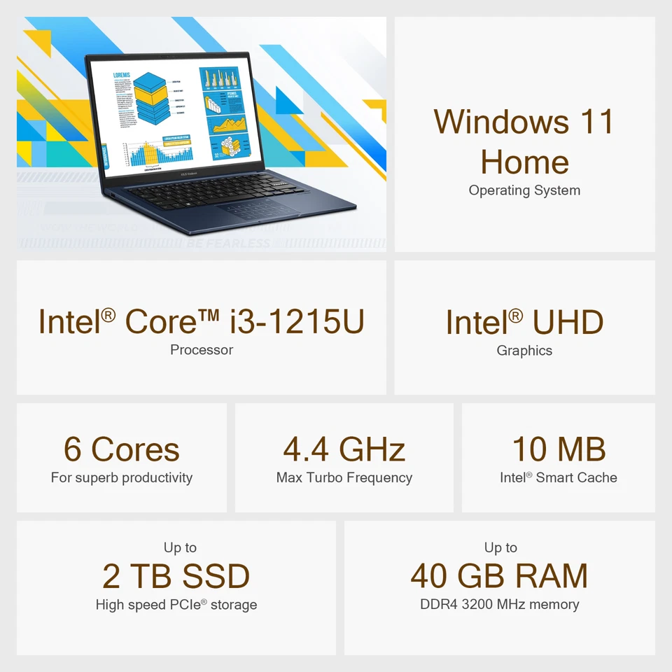 2024 ASUS Vivobook 14" FHD Laptop, 6-Core Intel i3-1215U, Upto 40GB RAM& 2TB SSD - Image 2 of 4