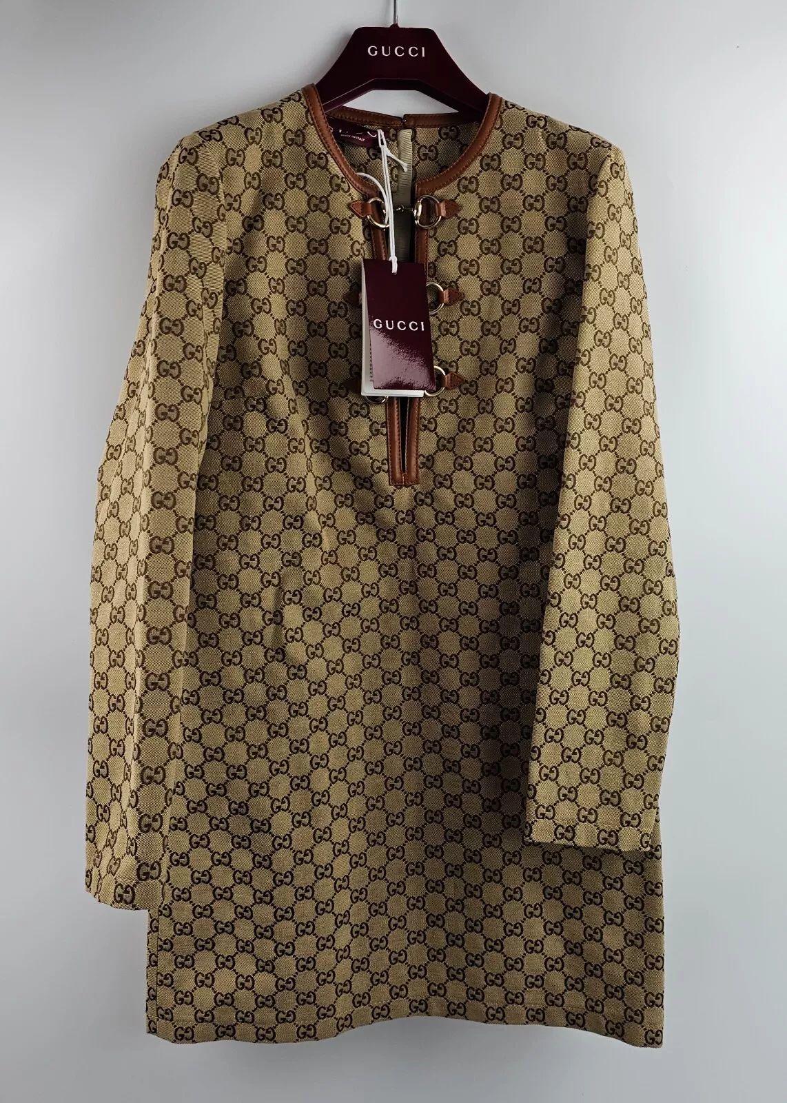 Robe GUCCI camel et marron foncé toile GG avec mors de cheval neuve et authentique