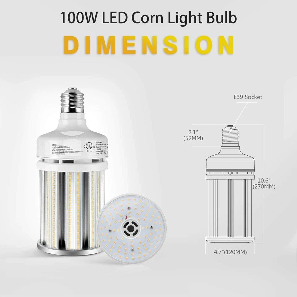 400W MH Warehouse High Bay Lamp 100W LED Retrofit Corn Bulb Light E39 6000K UL - Image 4 of 4