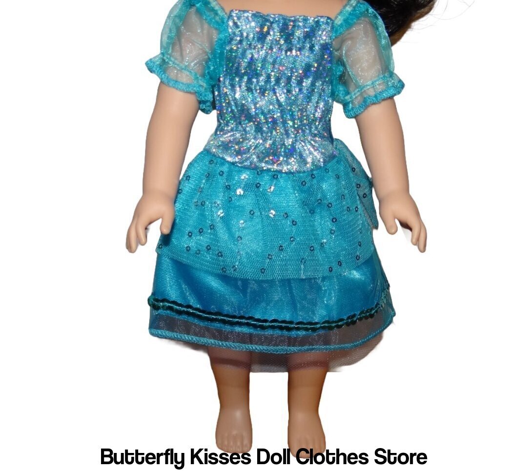 Doll Clothes Fit 14" Wellie Wishers Blue Sparkle Dress 