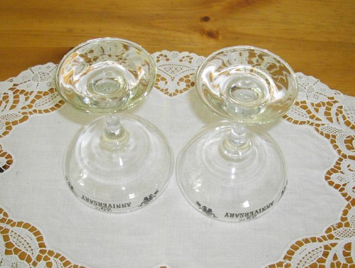 Vintage 25th WEDDING ANNIVERSARY 4" Clear Stemmed Glasses ~ Set of 2 ~ - Picture 7 of 8
