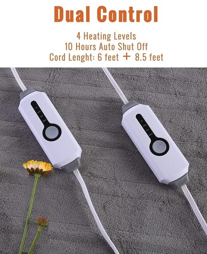 Colchón Eléctrico con Doble Control Queen Size Coral Polar 4 Niveles de Calefacción - Imagen 4 de 5