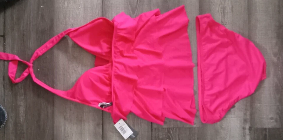 NUEVO CON ETIQUETAS Kenneth Cole Rosa 2 Piezas Sandía Tankini Traje de Baño Grande Halter en Niveles Foto 2 de 4