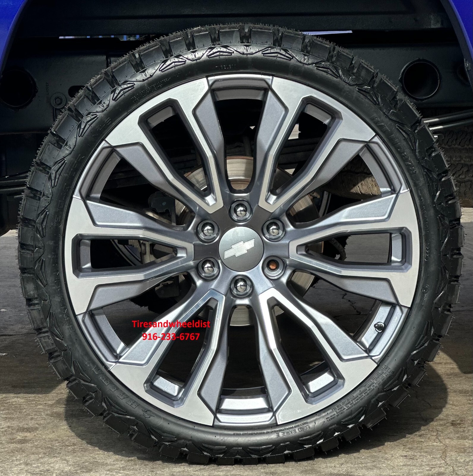 24'' FR203 Grey Machine Rims Sierra 33'' RT Tires Escalade Tahoe Yukon ...