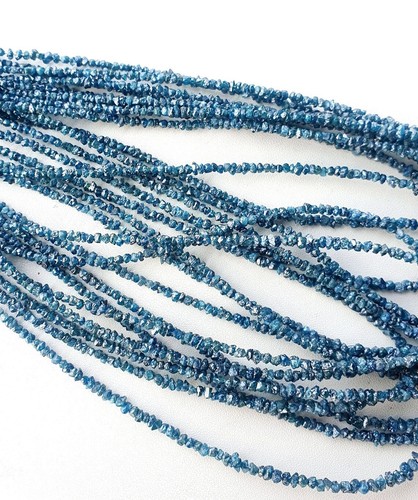 Hebra de cuentas de diamante azul natural crudo, cadena de cuentas de diamante áspero sin cortar de 2-3 mm - Imagen 2 de 6