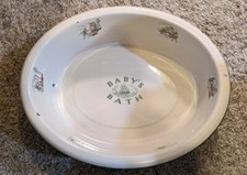 Antique 1920s XL Porcelain Baby Bath Basin Bowl Nursery Rhyme Enamelware