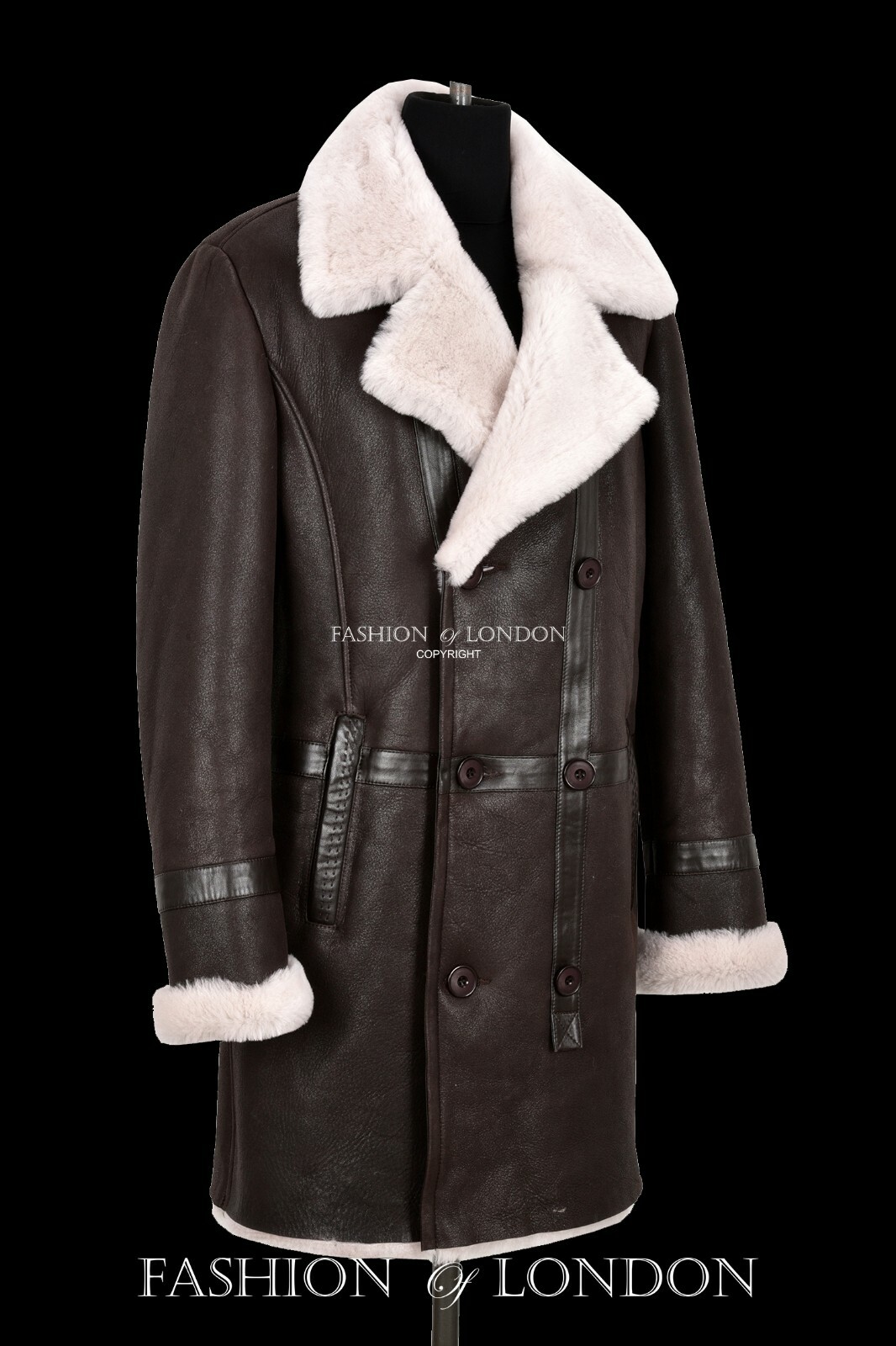 ALTRA Cappotto di pelliccia uomo pelle di pecora doppio petto marrone inverno lungo shearling cappotto di pea