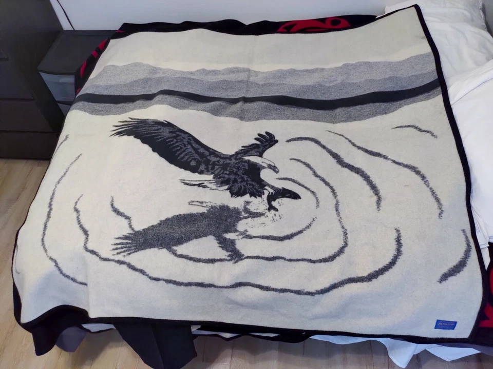 Bald Eagle Blanket - 55"x58" - Black Gray White - Pendleton Woolen Mills - Wool - Image 2 of 4