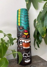 Hawaii Hand Made Carved Wooden 19" Painted Tiki Mask Wall Decor Hanging Man Cave