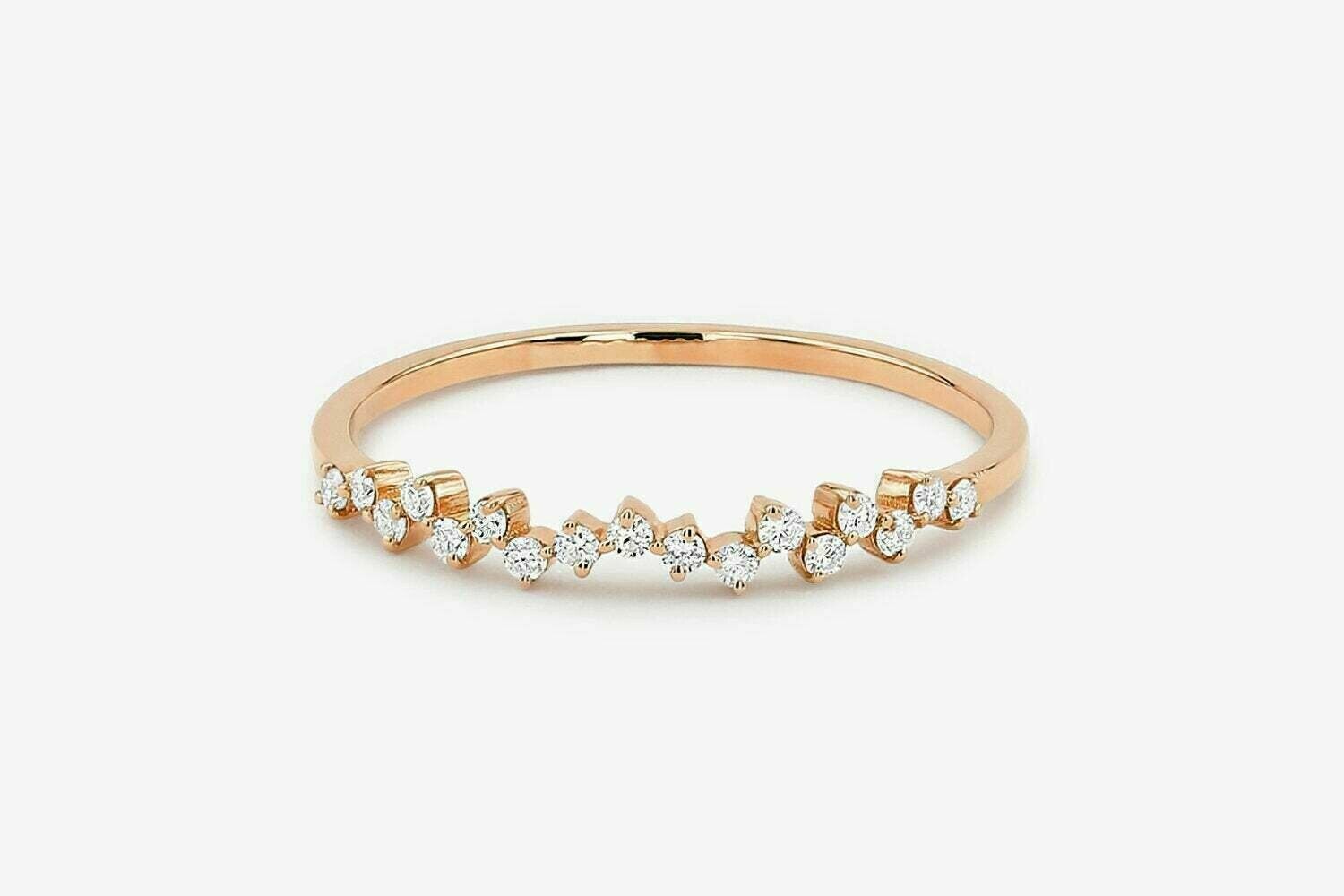 0.30Ct Round Real Moissanite Half Eternity Ring 14K Yellow Gold Silver Plated