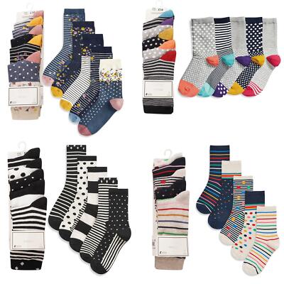 Damen Ex Store 10er Pack Cotton Rich Purista Blumen Punkte Streifen Socken Einheitsgröße