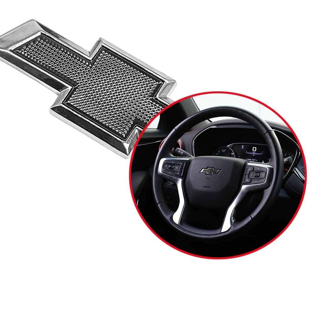 For Silverado Tahoe Universal Bowtie Steering Wheel Emblem Badge 3D Chrome Black
