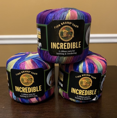 Lion Brand INCREDIBLE Vintage Ribbon Yarn #205 Carnival 50 Grams Set Of 3