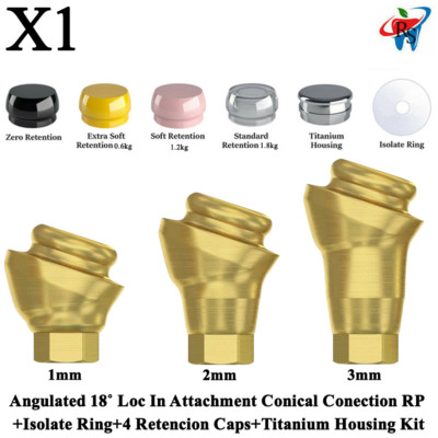 1x Kit Angulated 18˚ Loc In Attachment Conical RP Retention Caps Housing Ring