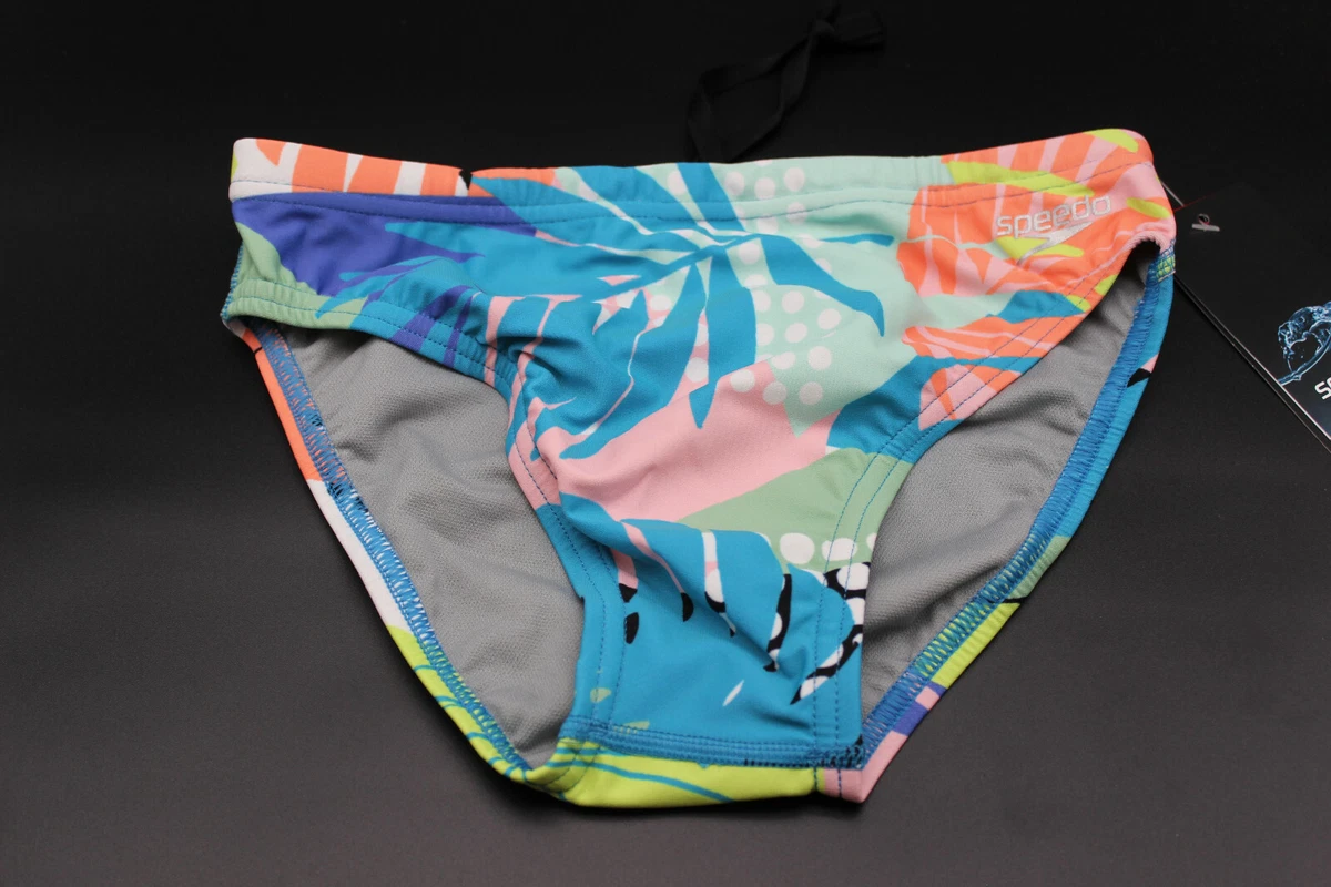 Speedo Men blue pink tropical printed Endurance Brief Swimwear