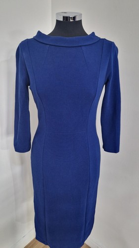Hobbs Royal Blue Shift Dress Size UK 10 Collared Pencil Ribbed Long Sleeve Midi - Picture 4 of 8