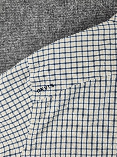 Orvis Seersucker Fishing Shirt Double Pockets Blue Check Polyester Nylon Soft XL - Picture 20 of 22
