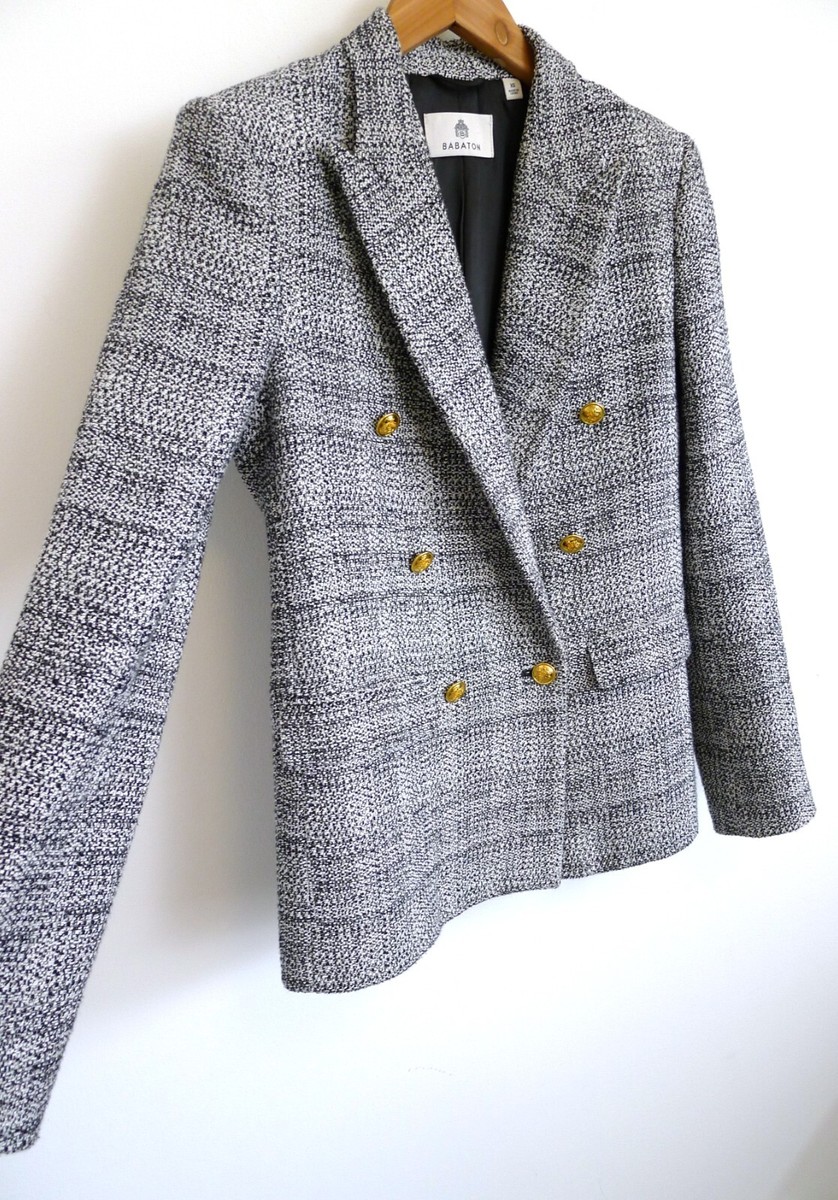BABATON Tweed Linen-Blend Double-Breasted Index Blazer Jacket XS ARITZIA  $228