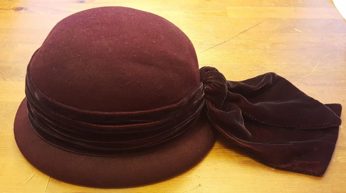 ERIC JAVITS, Burgundy, 100% Wool, Derby Hat with Velour Bow  display picture 1