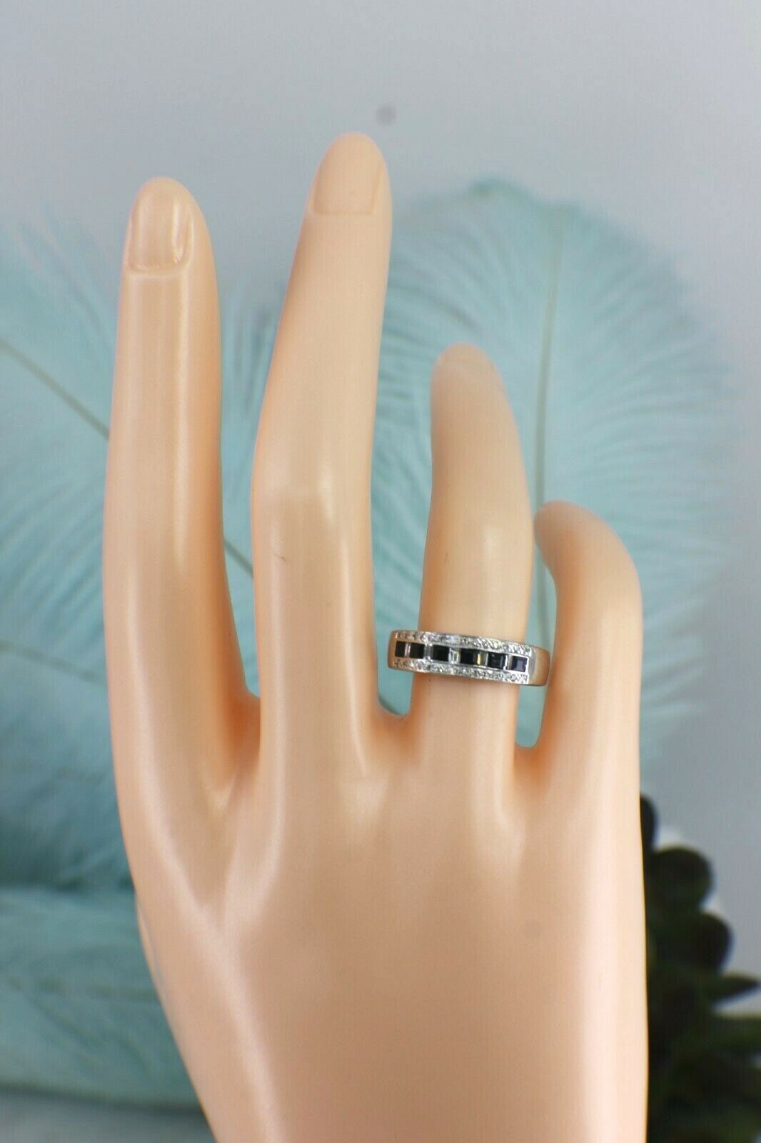 Solid 14K White Gold LeVian Band Ring Sapphire & … - image 7