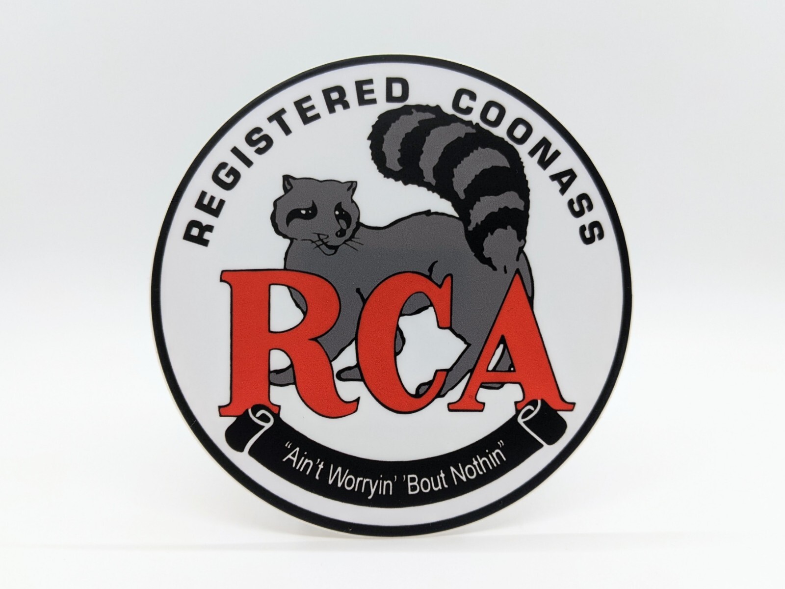 Registered Coonass RCA 4" Round Vinyl Sticker - Louisiana Cajun 