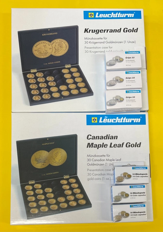 Leuchtturm Münzkassette für 1 Unze Gold Krügerrand oder Maple Leaf, AUSWAHL